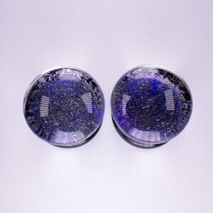GLASSWEAR STUDIOS Purple Foil on Black 1/2" 13mm Double Dome Flared Plugs